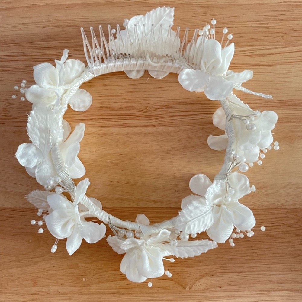 Girl Toddler Princess White Flower Headband Wedding Bridal Hair Accessories - Picture 3 of 5